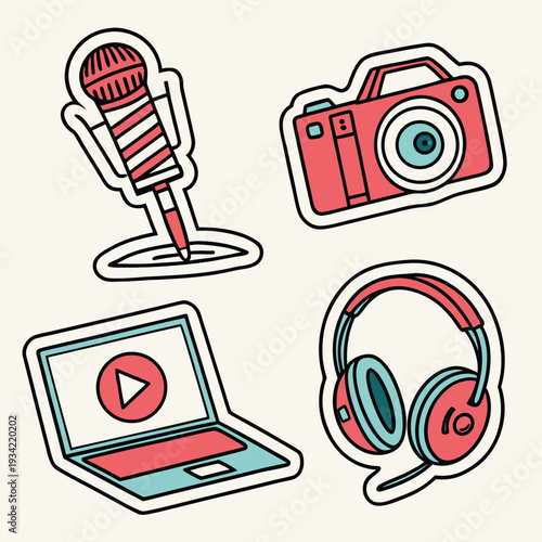 A set of icons related to media and technology