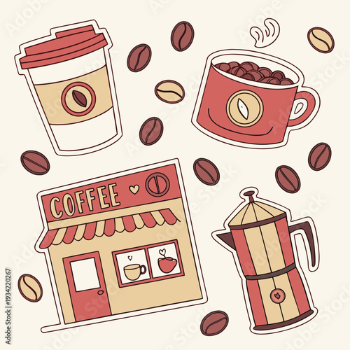 A pixel art illustration of a coffee shop scene