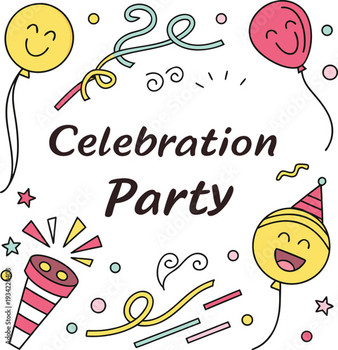 A celebration party with colorful balloons and confetti