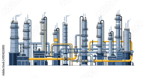 Industrial Factory with Pipes and Towers.