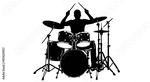 Drummer Silhouette Playing Drums