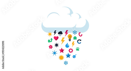 Cloud raining different icons, ideas, inspiration, creativity