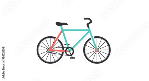 Turquoise and Coral Bicycle Isolated on White Background
