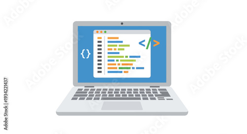 Laptop displaying code, digital programming and software development