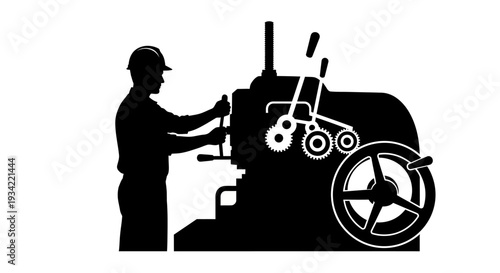 Industrial worker operating heavy machinery in a factory