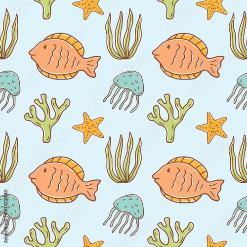 Ocean Fish and Coral Seamless Pattern