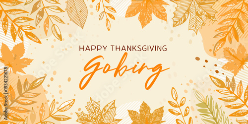 Festive thanksgiving greeting with autumn leaves and script lettering