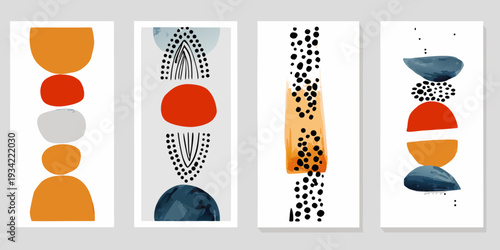 Abstract geometric art prints with circles dots and organic shapes
