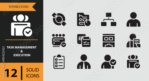 Project Task Management and Workflow Execution Solid Icons