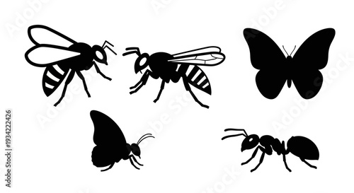 Insect Silhouettes Collection: Bee, Wasp, Butterfly, and Ant Vector Icons