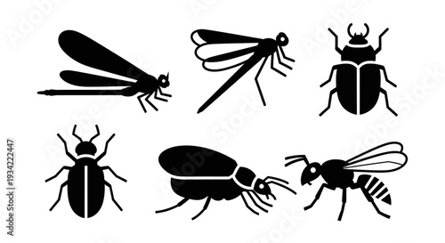 Insect Silhouettes Collection: Diverse Bugs and Arthropods Icons Set for Nature and Design