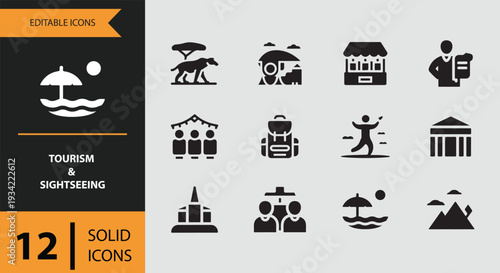Tourism Landmarks and Sightseeing Travel Solid Icons