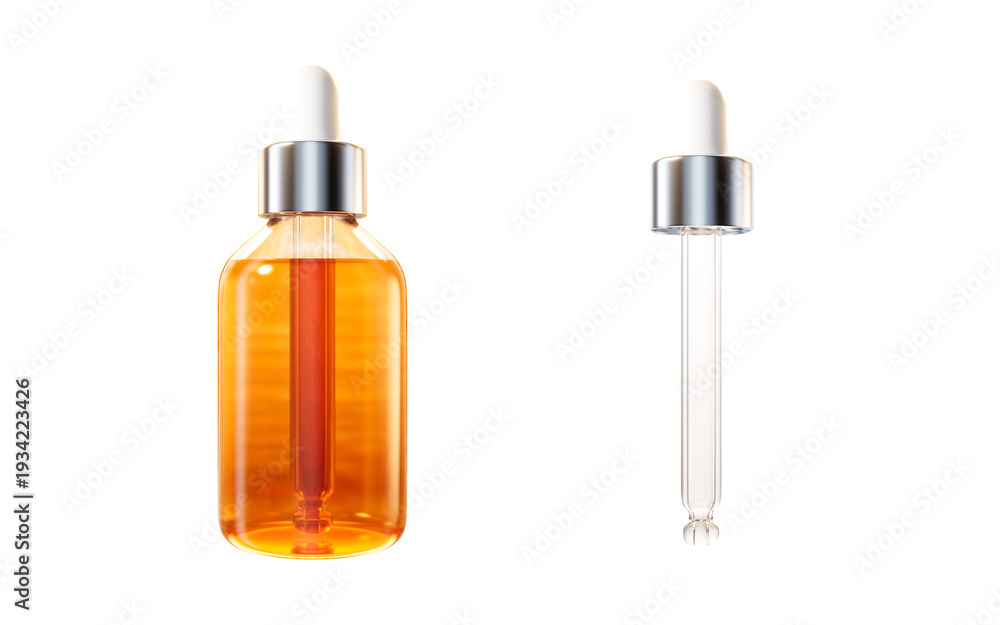 Naklejka premium Golden cosmetics liquid bottle, 3d rendering.