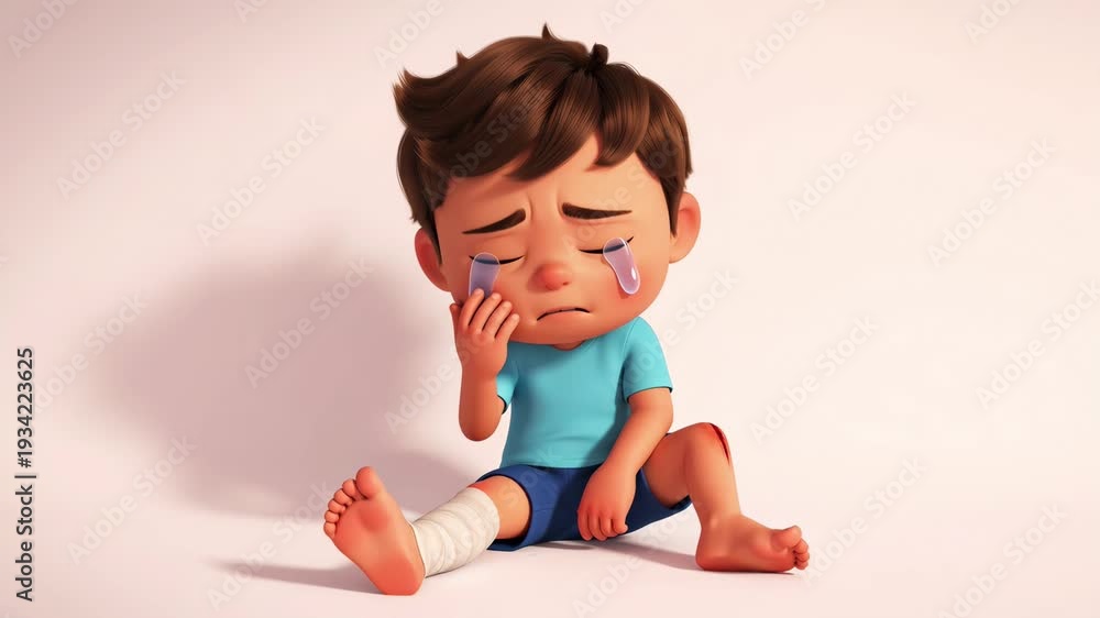 Wounded Leg Animation Sad animated boy crying with injured leg wound expressing painful ...