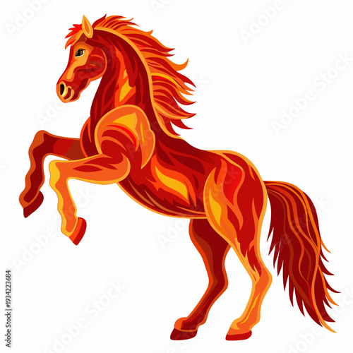 Fiery horse rearing up on hind legs a vibrant illustration