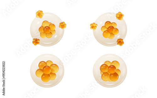 Transparent golden cell bubble, 3d rendering.