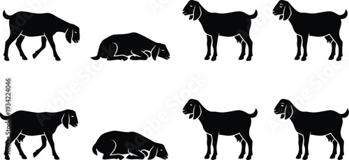Set of 8 black goat silhouettes vector