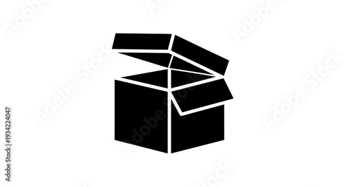 Simple Black and White Open Box Icon Illustration.