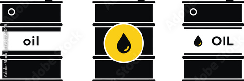 Industrial oil barrels for storing crude oil, gasoline, or other petrochemical products. 