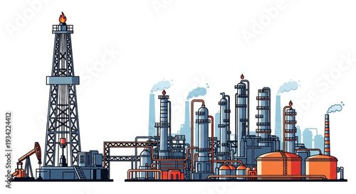Industrial Oil Refinery Complex with Tower.