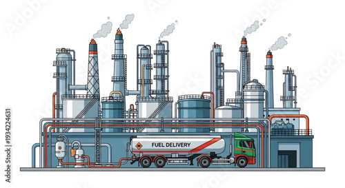 Industrial Oil Refinery Complex with Truck.