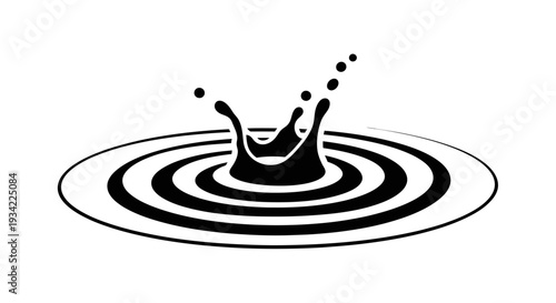 Black and White Water Drop with Circular Ripples.