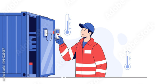 Logistics Worker Checks Temperature of Refrigerated Shipping Container
