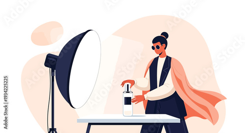 Woman in Cape Photographing Product with Studio Light