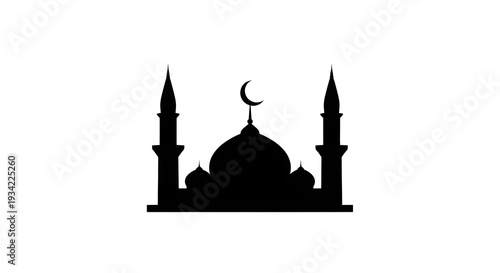 Silhouette of mosque with minarets and crescent moon