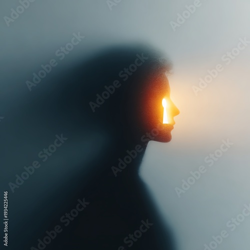 Wallpaper Mural Dark silhouette profile of a human head with glowing keyhole Torontodigital.ca