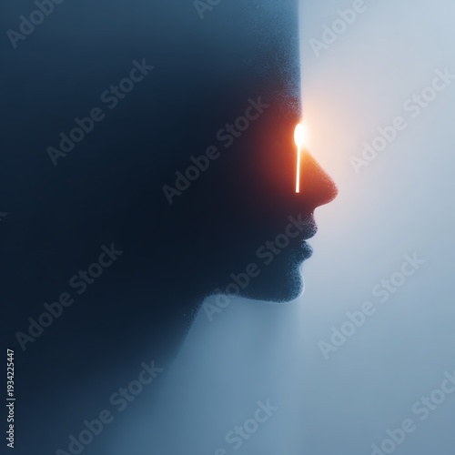 Wallpaper Mural Dark silhouette profile of a human head with glowing keyhole Torontodigital.ca