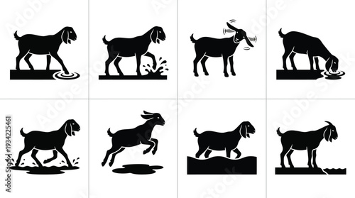 Set of 8 Goat Silhouettes Vector Icons