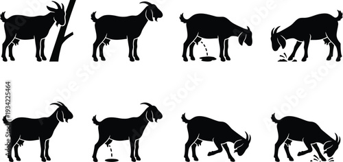 Set of 8 Black Goat Silhouettes Vector Icons