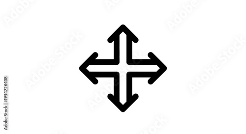 Black Arrow Cross Icon Pointing in Four Directions Isolated.