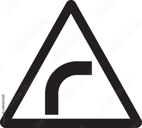 Vector road sign icon for right curve ahead