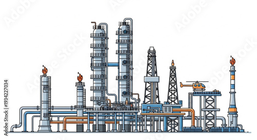 Industrial Oil Refinery Complex Structure.
