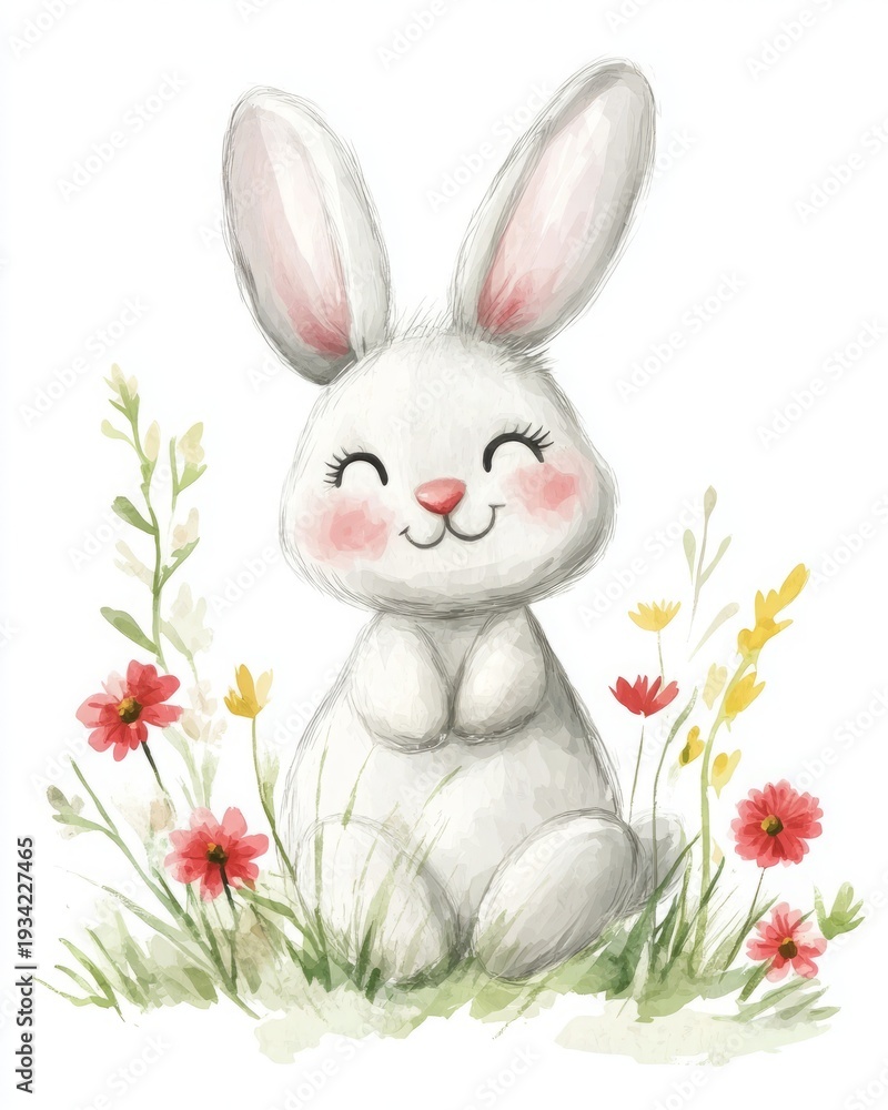 Fototapeta premium Cute bunny holding decorated Easter eggs on clean background for modern greeting card and invitation