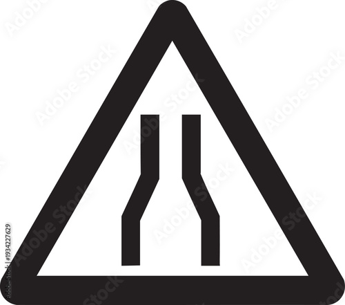 Road narrowing ahead warning sign vector