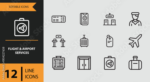 Flight and Airport Operations Service Outline Icons
