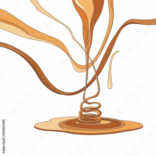 Delicious Caramel Sauce Pouring and Swirling Artistically.
