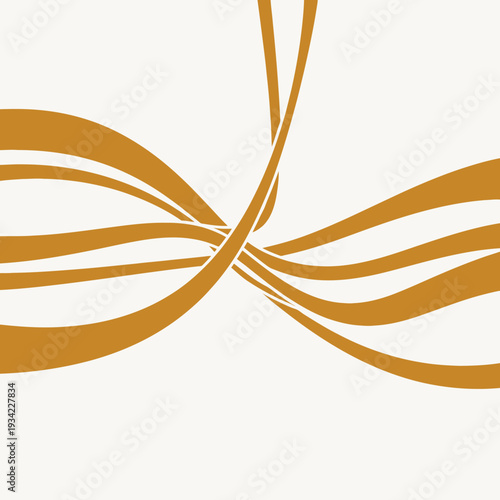 Dynamic flowing golden ribbons abstract design on white background.