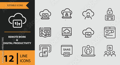 Remote Work and Digital Productivity Outline Icons