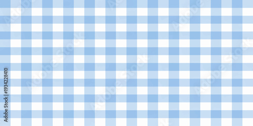 Seamless blue gingham fabric texture featuring a classic blue and white checkered plaid design for a retro picnic tablecloth textile backdrop