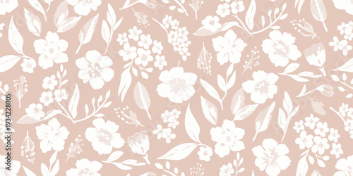 Delicate floral pattern with white blooms on a blush pink background