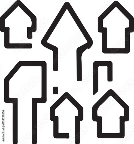 Collection of stylized upward-pointing arrow icons in various sizes and orientations Vector