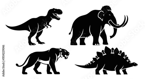 Prehistoric Animal Silhouettes: Dinosaurs and Extinct Mammals Collection