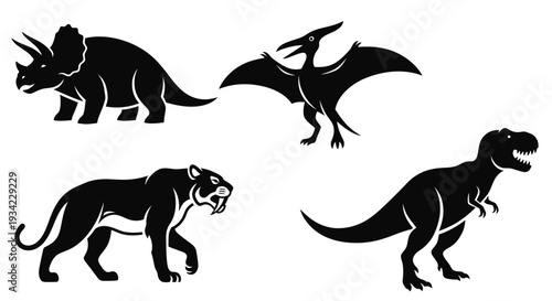 Prehistoric Animals Silhouettes Set: Dinosaurs and Ancient Creatures Collection