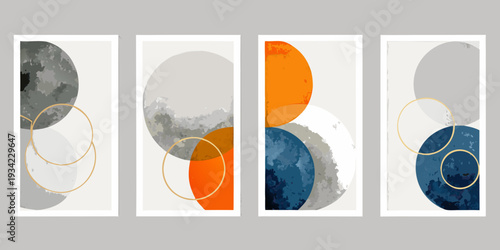 Abstract geometric art featuring overlapping circles and textured backgrounds
