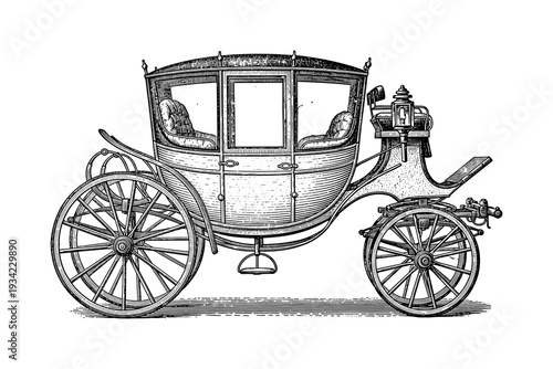 Vintage horse carriage in intricate black and white design
