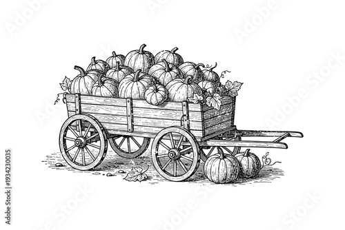 Vintage wagon filled with pumpkins for autumn harvest decor
